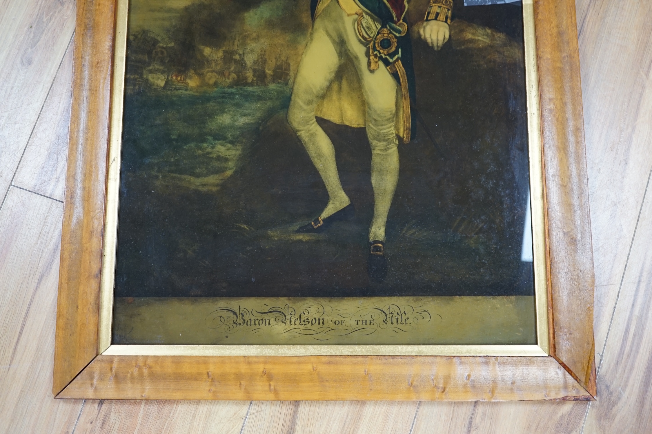 19th century, reverse glass painted print ‘Baron Nelson of the Nile’, 70 x 42cm. Condition - fair